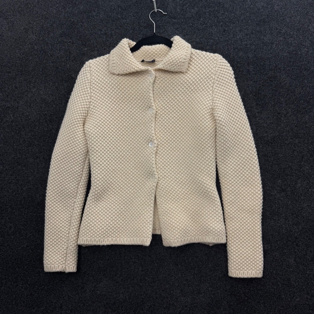 Manrico Cashmere Cardigan Sweater Ivory Popcorn Knit Made in Italy Women XS S